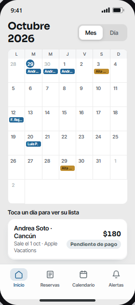 Vista de ejemplo: calendario del mes