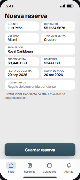 Vista de ejemplo: formulario de nueva reserva