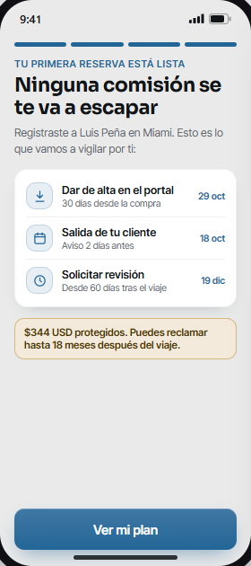 Vista de ejemplo: plazos programados de una reserva